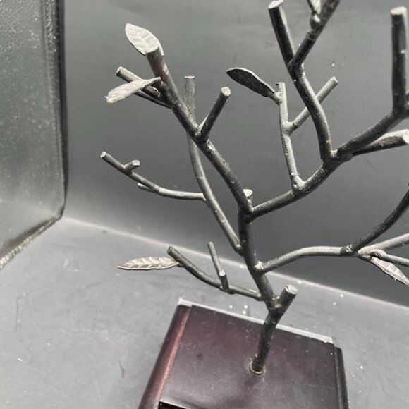 Black Metal Decorative Tree on Brown Wood Base Velvet Bottom Metal Tree Decor - Picture 9 of 11